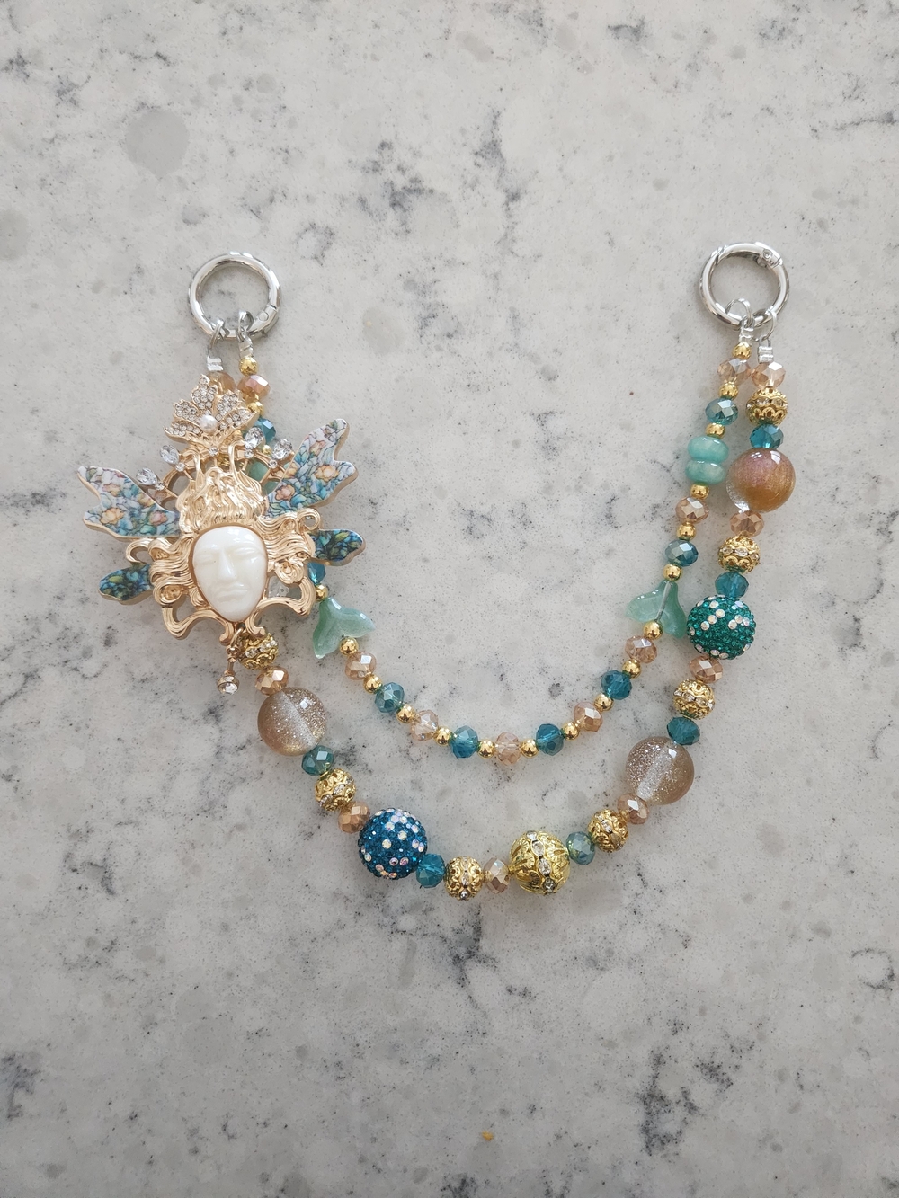 Gold & Teal Face Charm